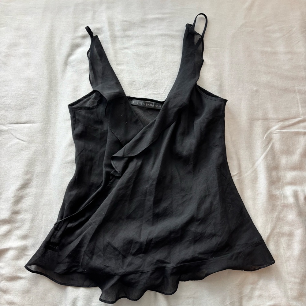 Aritzia Talula Babuton Elegant Ruffle Wrap Black Tank Top - Size S